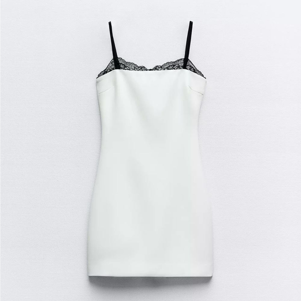 Zara White Slip Chemise with Black Lace Trim